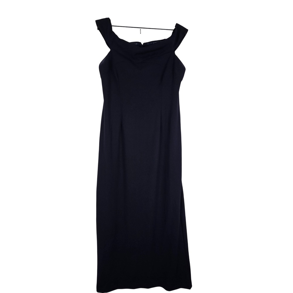 Adrianna Papell Navy Blue Off the Shoulder Maxi Gown Dress AP1E207351‎ Womens 16